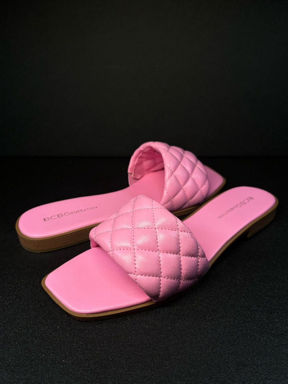 BCBGeneration Pink Quilted Slide Sandals Women’s Size 9